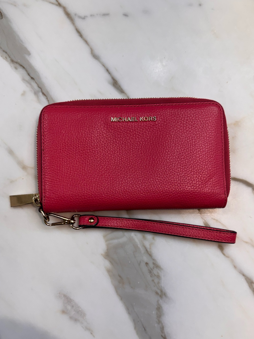 Michael Kors Dark Pink Pebbled Leather Zip Wristlet